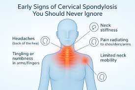 Illustration showing normal spine vs cervical spondylosis with neck bone spurs and disc degeneration – NBR Clinic